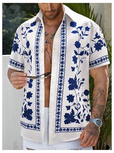 Men's Floral Button Down Shirt Short Sleeve Boho Vacation Beach Shirts3