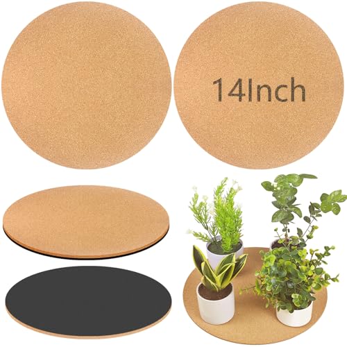 Venyat 14 Inch Large Cork Plant Coasters 2 Pieces Cork Plant Mats Cork Coaster for Planters Large Plant Coasters for House Plants Indoor Outdoor (Nude & Black)