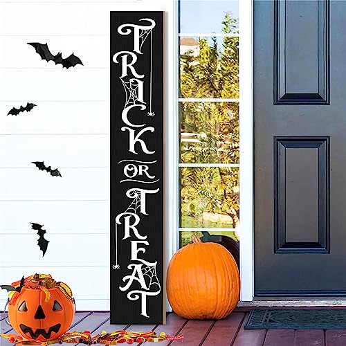 Halloween Porch Sign Decor Trick or Treat Wooden Hanging Sign Door Porch Standing Decorative Signs for Front Door Farmhouse Outdoor Indoor Welcome Sign Wall Craft Decor 47.2H