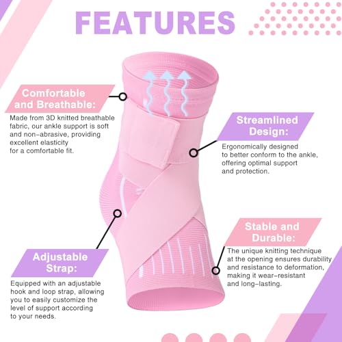 Image of Tarpop 1 Pair Ankle Brace for Kids Compression Ankle Sleeves Adjustable Foot Support Brace Elastic Guard for Children Boys Girls Sports Running Jogging Dance Fitness Gymnastics(Light Pink,Small)