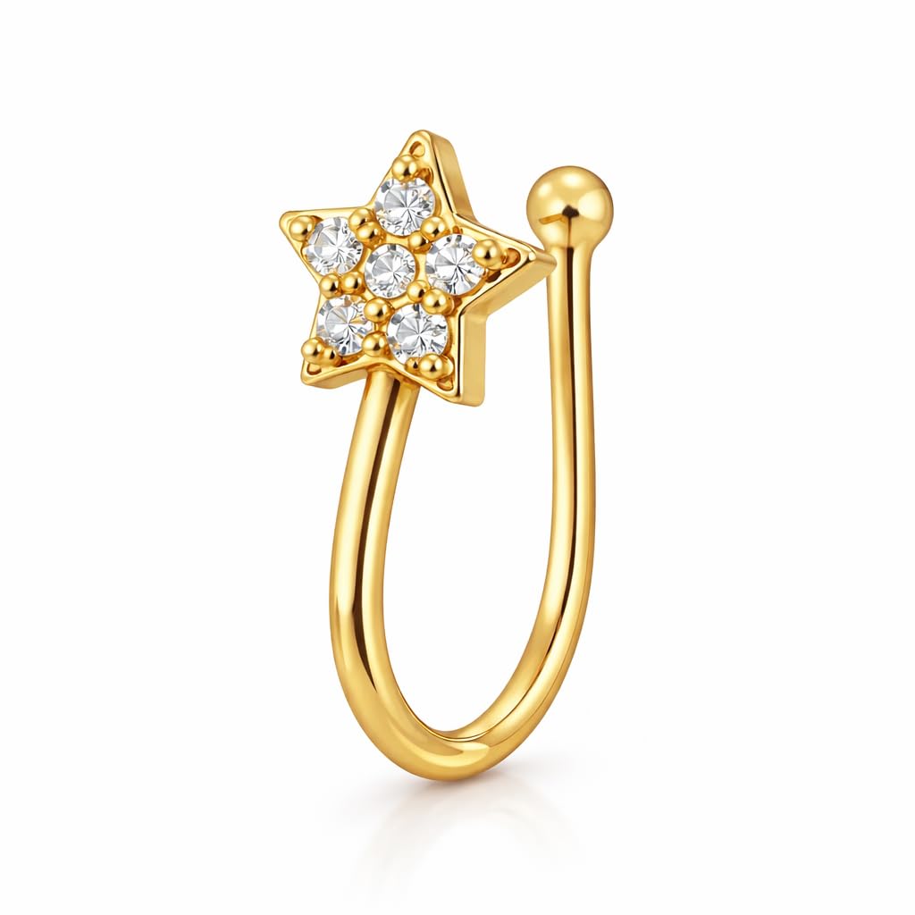 Gold Crystal Nose Pin for Women Non Piercing Clip On Nose Ring | Stylish Lightweight Fashion Nose Pin for Daily Wear Party Wedding | Traditional Jewelry Gift Ethnic Modern Look for Women and Girls-image-8