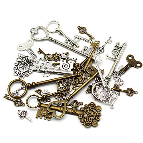 Mila-Amaz 40 Pieces Antique Bronze Vintage Skeleton Key Charms Steampunk Accessories for Handmade Jewelry Making - Bronze, Silver steampunk buy now online Mila-Amaz 40 Pieces Antique Bronze Vintage Skeleton Key Charms Steampunk Accessories for Handmade Jewelry Making - Bronze, Silver steampunk buy now online