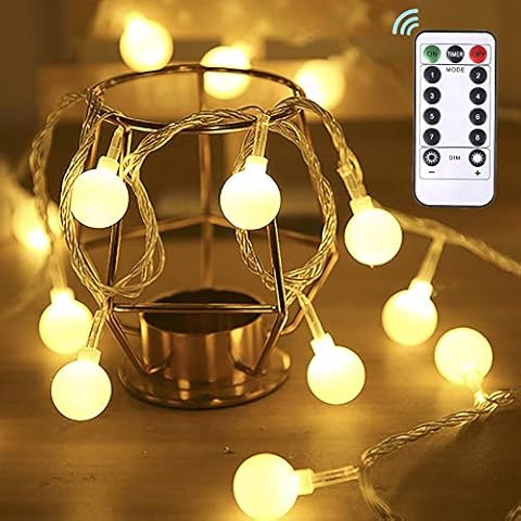 Dailyart Globe String Lights Battery Powered 50 LED Fairy String Lights, 5M, 8 Modes, Waterproof Decorative Light with Remote Control for Garden, Party, Wedding, Indoor, Bedroom and Patio - Warm White Cover
