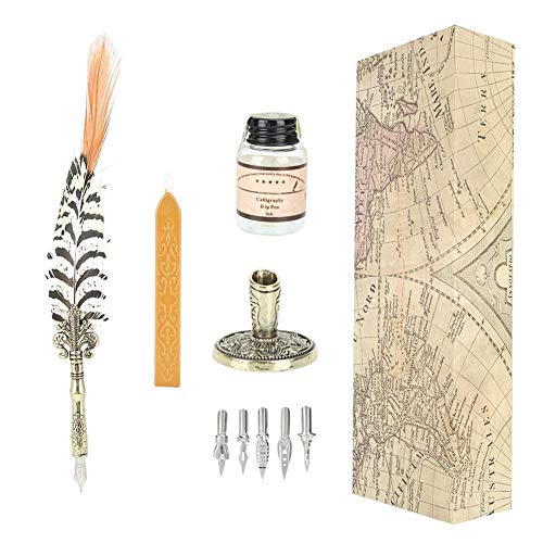 Belissy 1.0mm Plume Pen Set Style Vintage Calligraphie Stylo boîte-Cadeau étudiant Outil d'écriture Accueil Décor