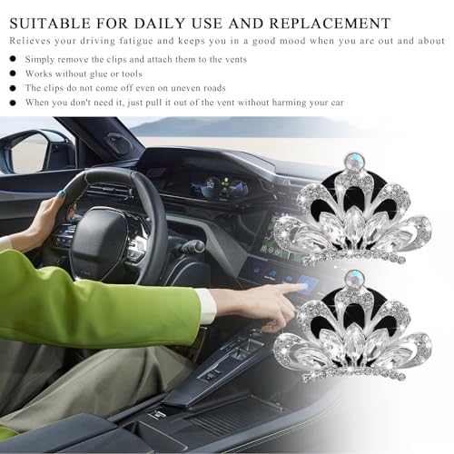 Image of Yourkar 2 PCS Bling Car Air Vent Clips, Crystal Rhinestone Crown Vent Decorative Air Freshener Clips, Sparkly Diamond A /C Outlet Aroma Diffuser Clip for Vehicles, Car Accessories (White)
