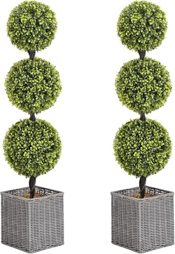 SEVENLOVE 48 Inch Artificial Boxwood Topiary Tree 2 Pack Faux Boxwood for Outdoor Planters Topiary...