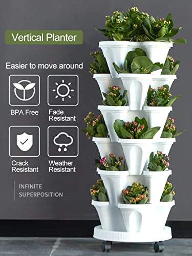 Tectsia Strawberry Planter, 6 Tiered Stackable Tower Planter Stacking - White #TOP1