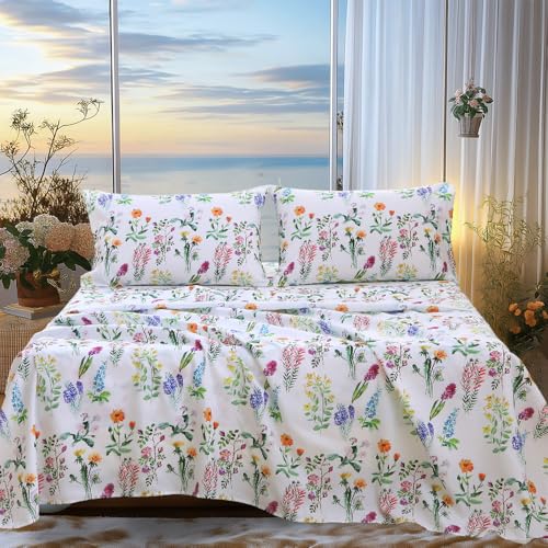 Image of MUXHOMO Full Size 4 Piece Sheet Set, Soft & Breathable Sheet with Deep Pocket Up to 16 inch, Wrinkle-Free & Cooling Bed Sheet with Flat Sheet, Fitted Sheet & Pillowcases - Multicolored Grass