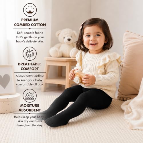 Image of Supersox Cotton Tights for Babies | Combed Cotton, Breathable, Moisture Absorbent & Anti Odour | Soft, Stretchable Full-Length Baby Tights for All-Day Comfort | Pack of 1