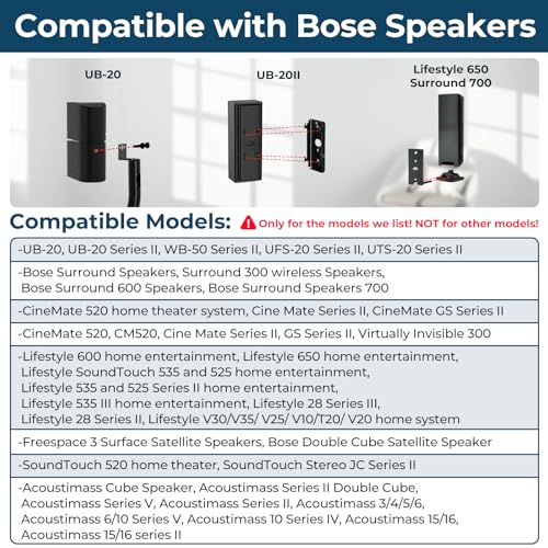 In hoogte verstelbare standaard voor Bose luidsprekerstandaard, met Slideconnect houder, voor Bose Surround luidsprekers, Surround 700, OmniJewel Lifestyle 650, CineMate GS Serie II, voor OmniJewel - Afbeelding 3