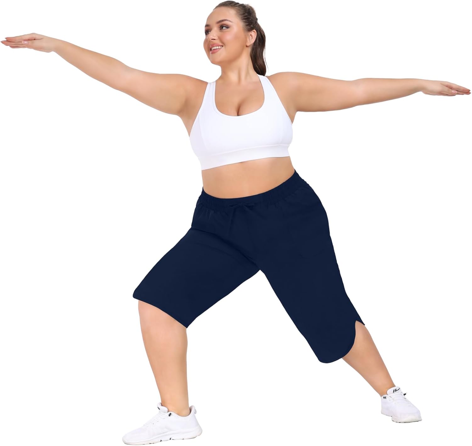 FOREYOND Womens Plus Size Capris Pants Quick Dry Loose Casual Workout Pants with Pockets 1XL-5XL - Image 3