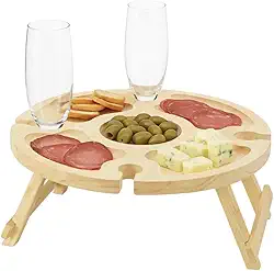 Petisqueira de Madeira Com 4 Divisórias Para Taças e Petiscos Dobrável Ideal para Vinho e Frios