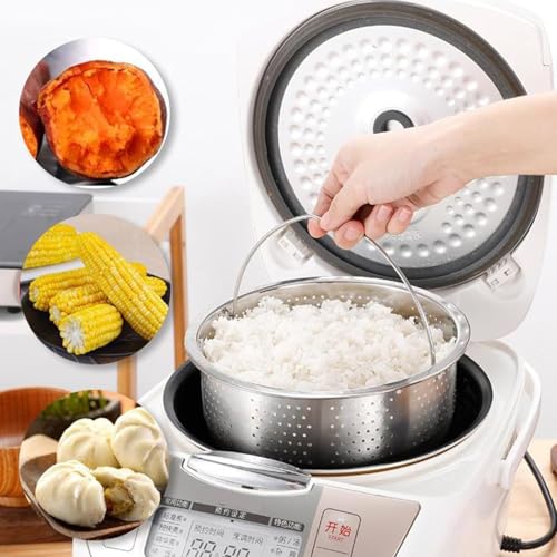 Image of SAMEZONE Stainless Steel Steamer Basket with Handle & Raised Legs - Multi-Purpose Food Steaming Basket for Instant Pot, Vegetables, Dumplings, Seafood & Fruits