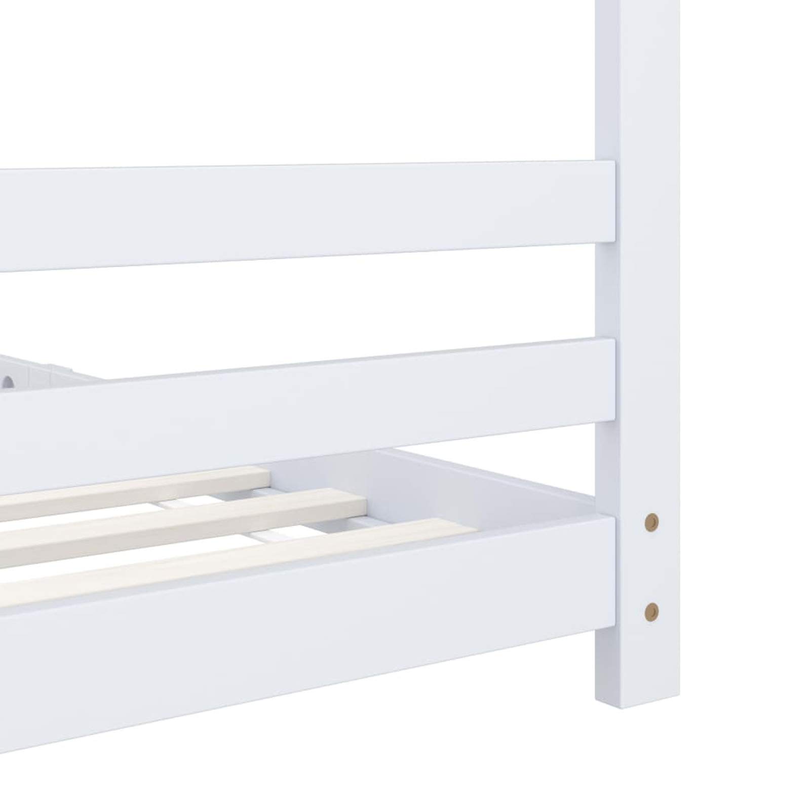 MOONAIRY Kinder-Bettgestell, Bett, Lattenrost, Bettrahmen, Jugendbett, Bed Frame, Weiß Massivholz Kiefer 90x200 cm
