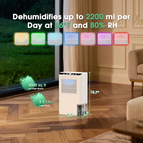 Image of Dehumidifiers for Home, 2000 Sq.Ft Small Dehumidifier with 3.3ft Drain Hose, 2.5L Tank, Timer Sleep Mode, Portable Dehumidifier for Basement, Bedroom, Bathroom (Snow White)