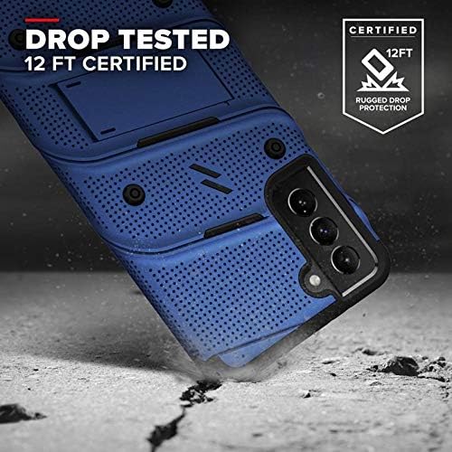 ZIZO Bolt Series for Galaxy S21 Plus Case with Screen Protector Kickstand Holster Lanyard - Blue & Black