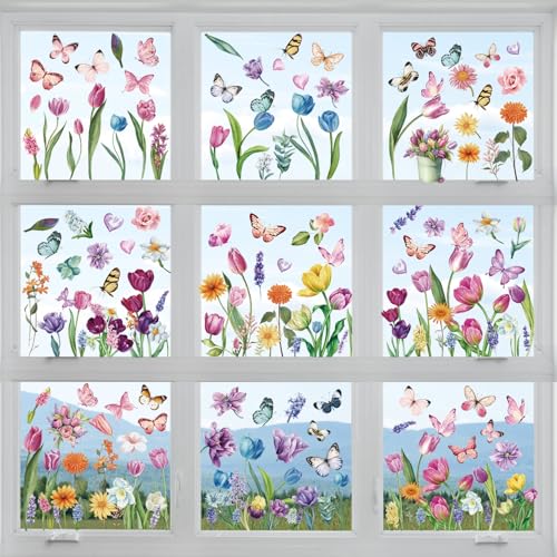 Luxoraiova Fenstersticker Sommer Wildblumen Fenster Aufkleber 9 Bögen...