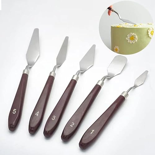 Miniatura 1 de Juego de 5 espátulas de crema para pasteles, cuchillo de decoración de pasteles de acero inoxidable, juego de espátulas de glaseado en ángulo con