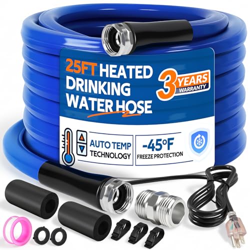 25FT Heated Water Hose for RV Heated Drinking Water Hose Upgraded -45F Freeze Proof All-Season Anti-Freeze Hose Easy Set up RV Accessories for Campers Livestock with Storage Bag