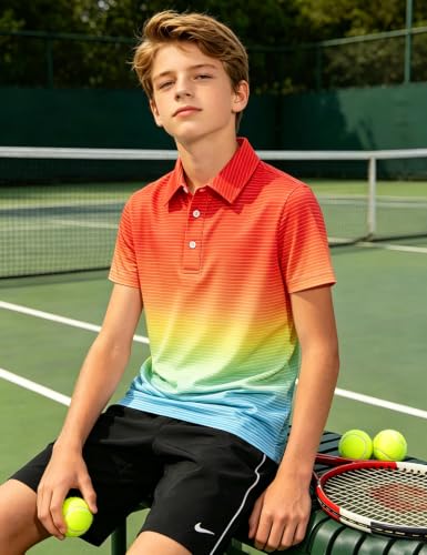 Cuddomper Boys Polo Stripe Shirt Size 9-10 Gradient Short Sleeve Golf Tops - image 3