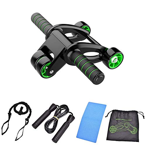 Juego de Rodillos Plegables AB 4 en 1, Rodillo de Ruedas AB+Cuerda elástica+Cuerda para Saltar+Almohadilla para arrodillarse para los músculos Exersise del Pecho de los Brazos del Abdomen, Cozy-TT