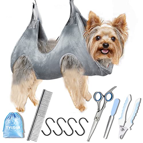 TYISON 10 in 1 Pet Grooming Hammock Set, Dog Grooming Sling, Hammock Restraint Bag with Nail Clipper, Grooming Scissors,Grooming Comb