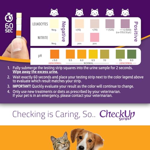 CheckUp Cat and Dog UTI Urine Test Strips | 3 Parameters CheckUp in 1- a More Detailed Test of 3 UTI Related Markers – pH, Nitrite and Leukocytes Levels x50 CheckUp Cat and Dog UTI Urine Test Strips | 3 Parameters CheckUp in 1- a More Detailed Test of 3 UTI Related Markers – pH, Nitrite and Leukocytes Levels x50