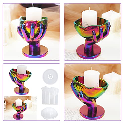 FineInno Kerzenhalter Silikonformen Epoxidharz, Hand Halten Schädel Resin GieÃformen, Blumentopf Epoxidharz Formen für Schmuck Aufbewahrung, Halloween Dekor – Bild 3