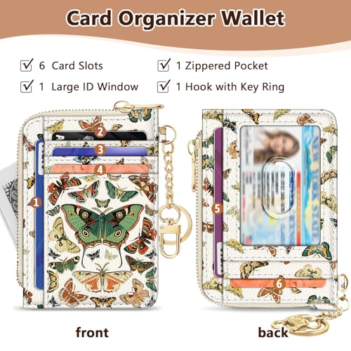 Image of GIANCOMICS Slim Wallet Credit Card Holder Women, Butterfly Rfid Blocking Small Card Case, Keychain Thin Pocket Curved Zipper Wallet, Travel Card Holder PU Leather ID Window, Ladies Female Gifts