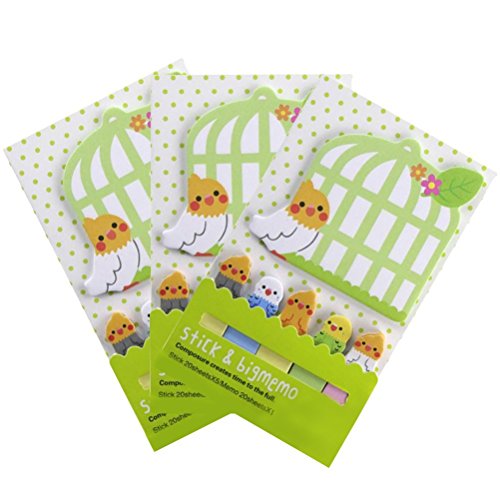 3 Pcs Cute Animal Bird Cage Pattern Sticky Pads Pattern Bookmark Marker Memo