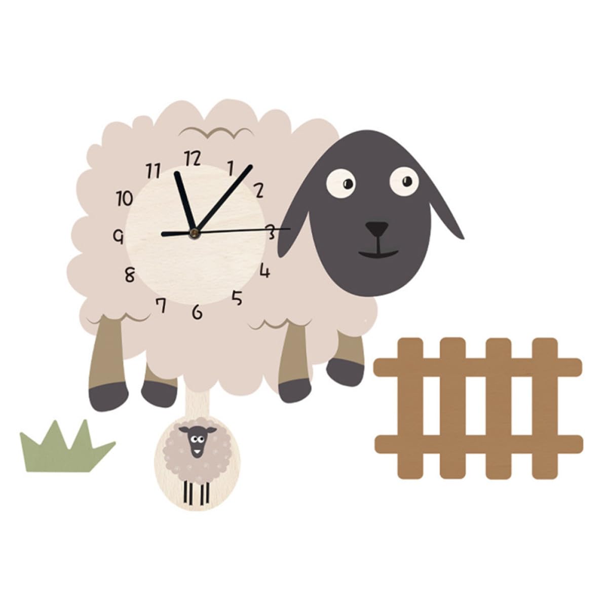 Reloj de Pared de Dibujos Animados Forma de Oveja, Silencioso y Montable en Pared, Hecho de PVC, Diseño Creativo Adecuado para Oficina o Sala de Estar