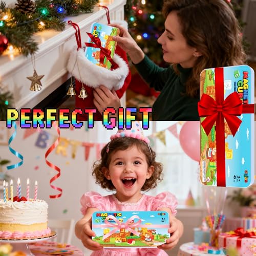 Image of Mini Magnetic Building Blocks Travel Set with Case, 45pcs Travel Toys | STEM Educational Sensory Toys, Travel Size Magnetic Blocks for Kids Ages 3-5 Boys Girls, Learning Gift for Boys Girls