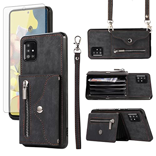 Étui portefeuille pour Samsung Galaxy A71 5G Asuwish noir avec porte-cartes