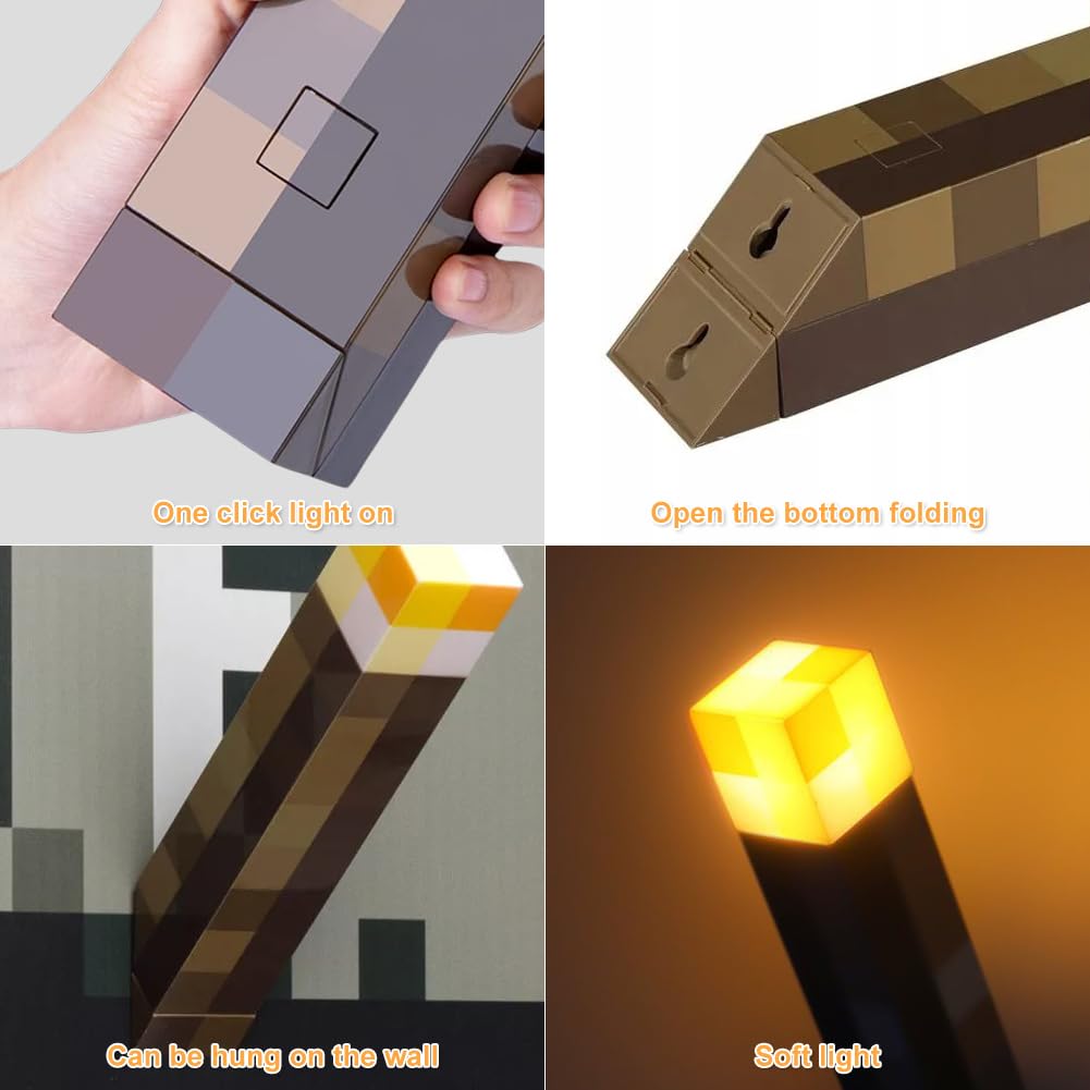 VOHESEA Lamp Torch Wall Lampe 28cm, Craft Torch Lamp, Hand/Wall Mount Lighting, 3D Bedside Night Lampe with Hook - Image 2