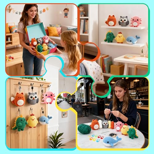 Image of Joyclub Crochet Kit for Beginners 6 Animal Family with Video for Adults