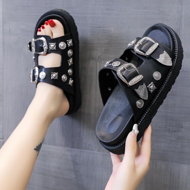 Lady's slippers, metal-decorated thick-soled casual flip-flops, beach large-sized flip-flops