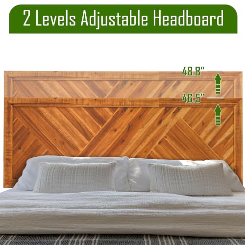 Image of Acacia Sierra Solid Wood Bed Frame with High Headboard, 800 lbs Capacity Farmhouse Signature Bedroom Furniture Wood Bed Compatible with All Mattress Types