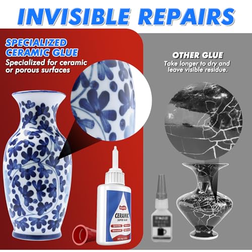 Ceramic Glue, Best Super Glue for Ceramic, Porcelain, Pottery and China Repair - Ultra Strong, Waterproof, High Temperature Resistant, Food Grade Adhesive for Mugs and Dishes, Tiles, Crafts, and More
