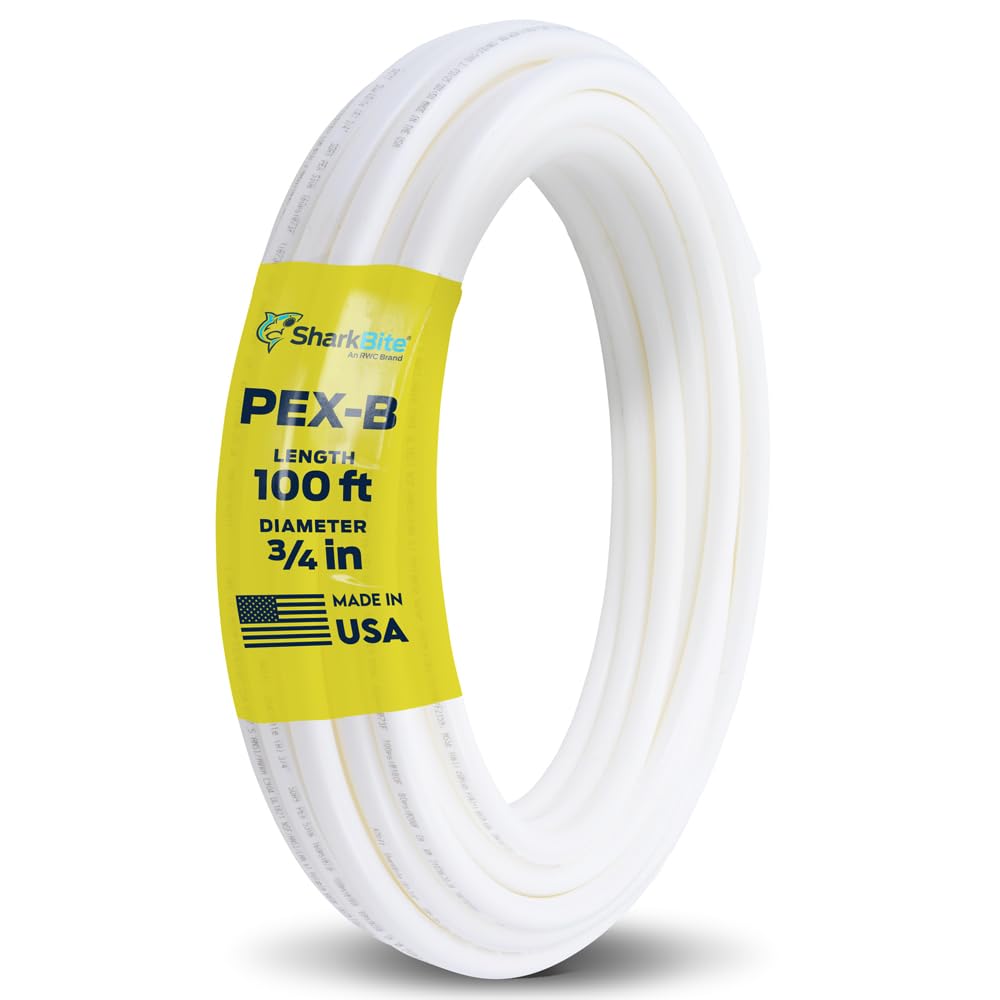 SharkBite 3/4 Inch x 100 Feet White PEX-B, PEX Pipe Flexible Water Tubing for Plumbing, U870W100
