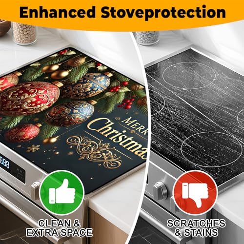 Image of Christmas Stove Top Cover Snowman Stove Top Cover for Home Decoration Kitchen Pad Non-Stick Washable Cooktop Covers Countertop Protector Keep Stove Clean 28 inchx20 inch (Ball)