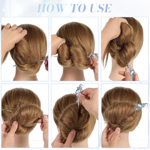 Image of SANNIDHI Hair Stick for Bun Accessories for Woman, 5Pcs Vintage Alloy Juda Pins for Hair Bun, Moonstone Planet Star Charm Silver Accessories for Updo & Daily Styling