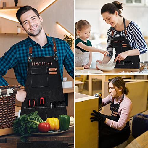 Holulo Canvas Tool Apron,Cross Back Woodworking Apron With Flip-Up Pocket,Lengthen 33''Carpenter Apron,Chef Apron For Workshop,Woodworking,Garden,Painting,Barber(Black) #TOP5