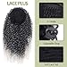 LACE PLUS Drawstring Ponytail Extensions - Kinky Curly 16 Inch for Black Women, Dark Brown Ombre Gray Wavy Natural Synthetic Ponytail