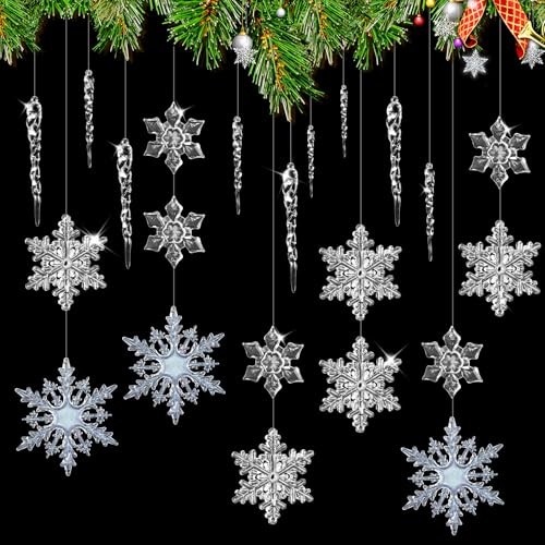 INNAL 42 Pcs Acryl Eiszapfen Schneeflocken Weihnachtsbaum...