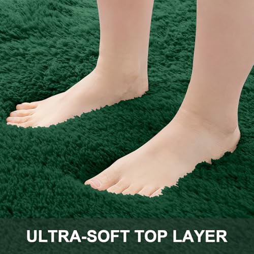 OLANLY 2x5 Machine Washable Runner Rugs for Hallway, Soft Fluffy Shaggy Bedside Rugs for Bedroom, Living Room, Indoor Floor Carpet for Kids Girls Boys, Nursery Rooms, Home Decor Aesthetic, Dark Green