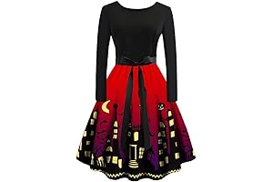 Halloween Costume for Women, Round Neck Long Sleeve Pumpkin Ghost Print Dress with Belt