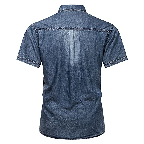Denim overhemd voor heren Mode Retro gewassen Eenvoudig Dagelijks Veelzijdige trend Comfortabele overhemd-top met korte mouwen - Afbeelding 3