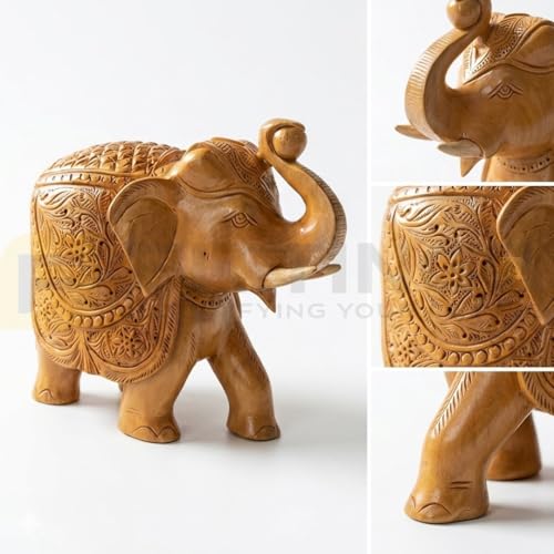 Image of EL05 Temple Elephant Statue 6 Inch Premium Handcrafted Kadam Wood Elephant Idol with Left Leg Forward for Home Mandir Pooja & Living Room Decor Office Traditional Indian Gifting - Pack of 1