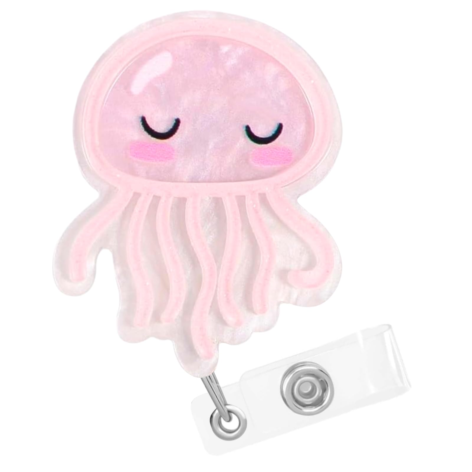 QBSID Cute Badge Reel Retractable, Pink Jellyfish Nurse Badge Reel, ID Name Badge Holder Retractable Clip for Nurse Pediatric Doctor Student Teacher