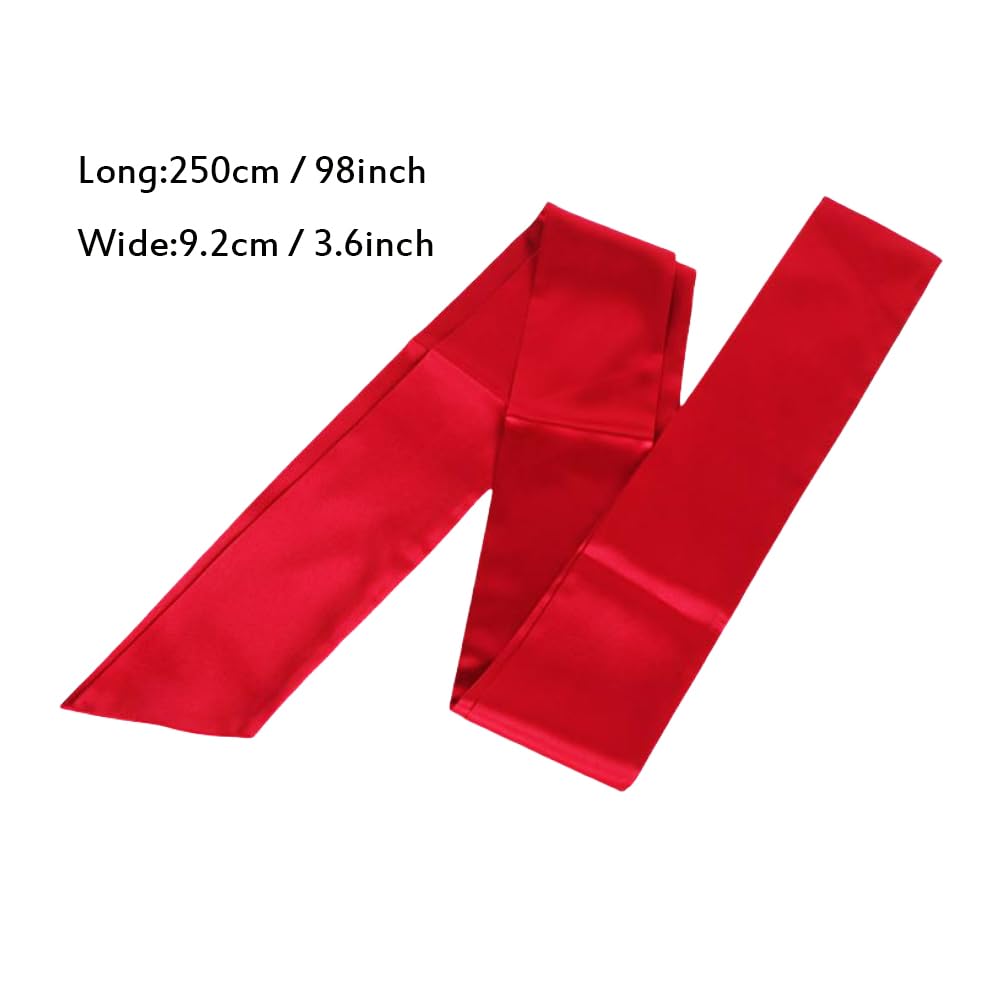 VASANA 250x9.5 cm/98.4x3.74 inch Red Silk Sash Belt Long Sash Waist Belt Double Side Dress Clothing Accessory for Women Bridal Wedding Bridesmaid Special Occasion - Image 3
